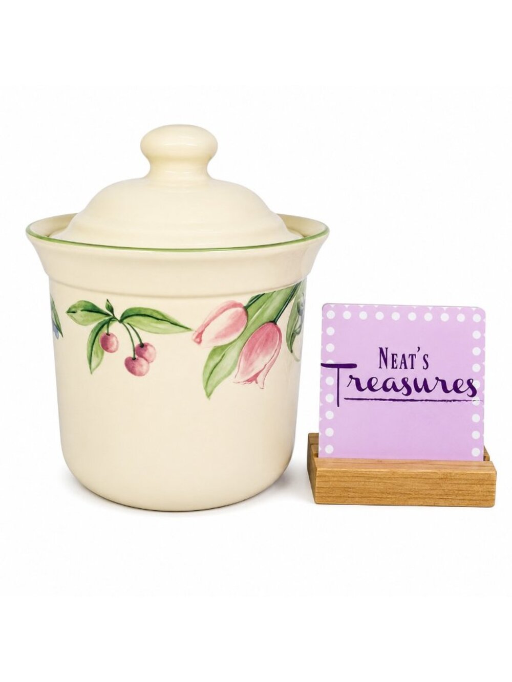 Pfaltzgraff GARDEN PARTY IMPRESSIONS Floral Stoneware Lidded Small 8" Canister